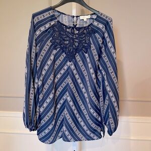 Weekend by Suzanne Betro XL Boho Peasant Lace Top Navy Southwest Navajo Festival